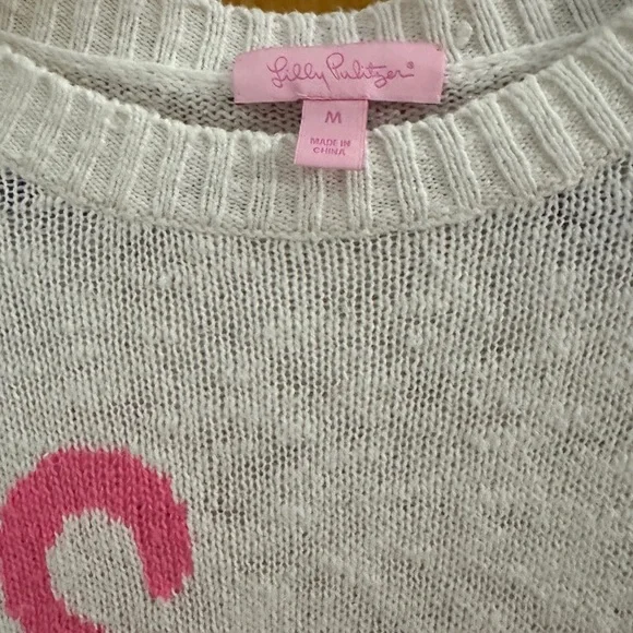 Lilly Pulitzer Medium ‘Sun, Sand Sea’ Women's White Sweater minor piling picture - Picture 3 of 6